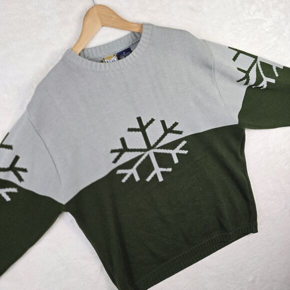 Vintage Planet Earth Snow Sweatshirt Snowflake Green Grey Skate 90s Snowboard - Picture 7 of 9
